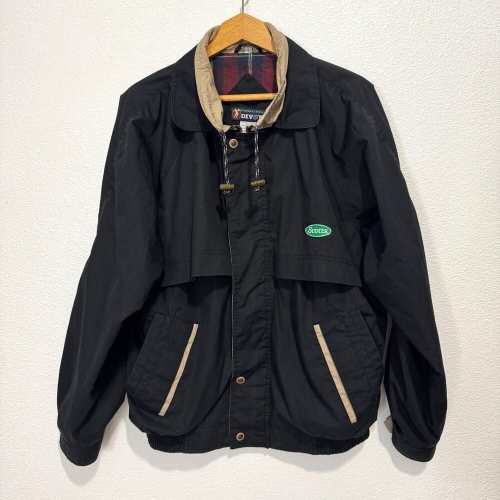Vtg Divots 1980 Scott Large Blue Cotton Bomber Jacket Front Full Zip Plaid Lined